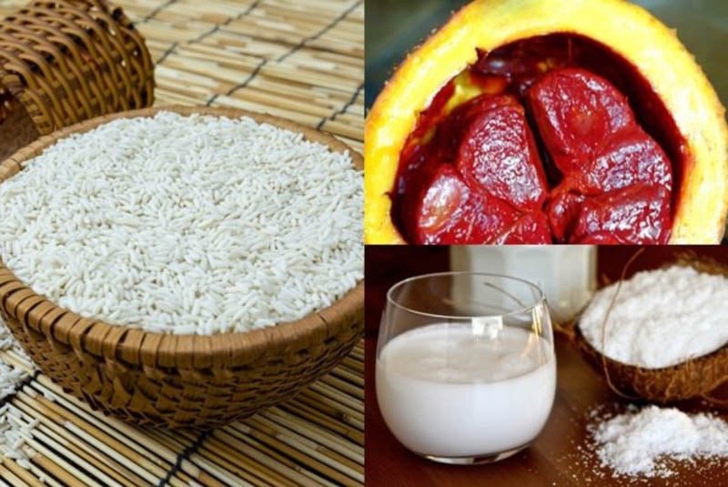 Các nguyên liệu chính để nấu xôi gấc nước cốt dừa