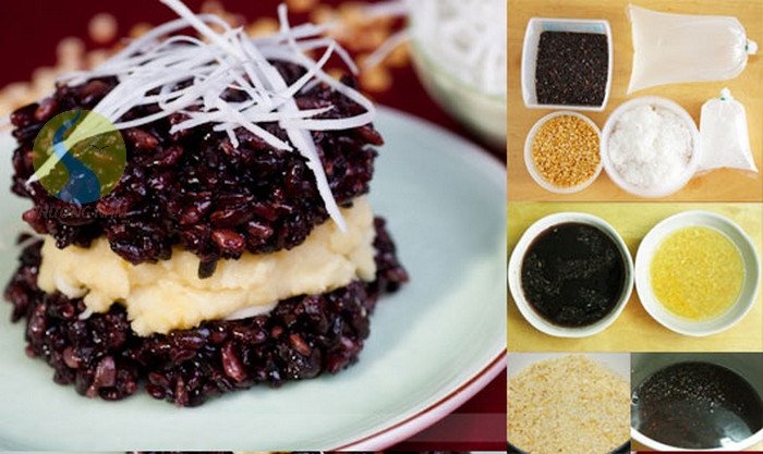 Các nguyên liệu chuẩn bị để nấu xôi nếp than đậu xanh tại nhà