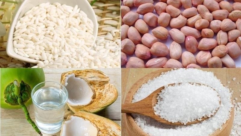 Các nguyên liệu chuẩn bị nấu xôi đậu phộng thơm ngon bằng nồi cơm điện