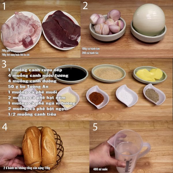 Cách Làm Pate Bánh Mì Gan Heo Mịn Ngon Chuẩn Vị Tại Nhà Các nguyên liệu chuẩn bị trước khi làm pate bánh mì tại Nấu Chuẩn Ăn Ngon