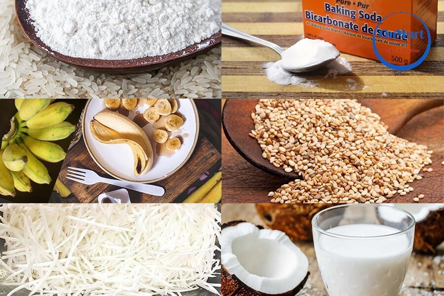 Các nguyên liệu để chiên bánh chuối kiểu Thái