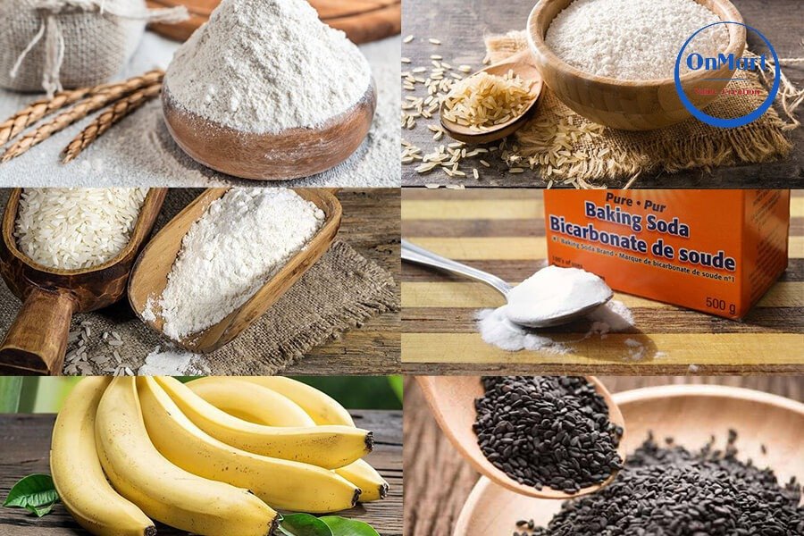 Các nguyên liệu làm bánh chuối chiên mè bằng bột gạo