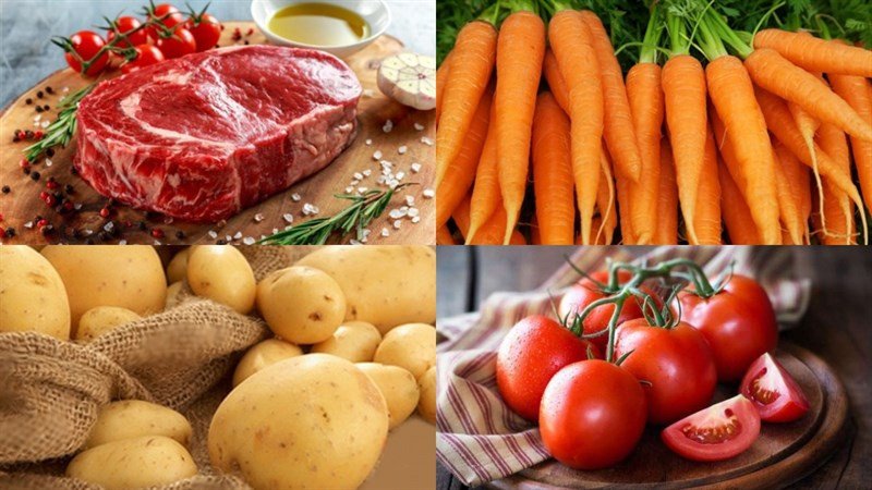Các nguyên liệu làm bò sốt vang không cần rượu tươi ngon