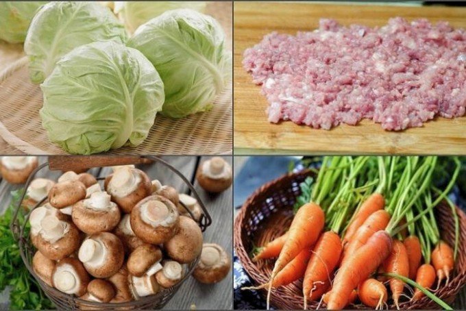 Các nguyên liệu tươi ngon cần chuẩn bị cho món bắp cải cuộn thịt hấp
