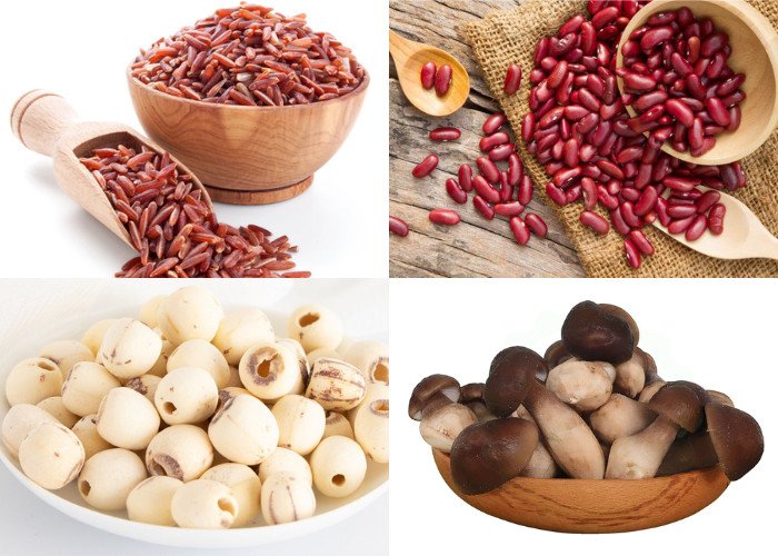 Các nguyên liệu tươi ngon chuẩn bị cho món cháo gạo lứt