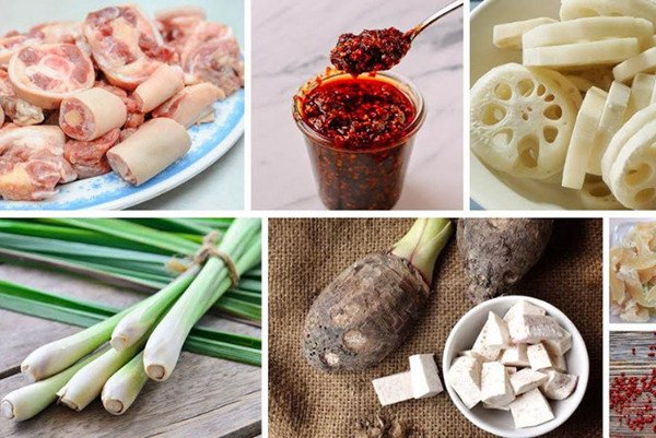 Các nguyên liệu tươi ngon chuẩn bị cho món lẩu đuôi bò khoai môn