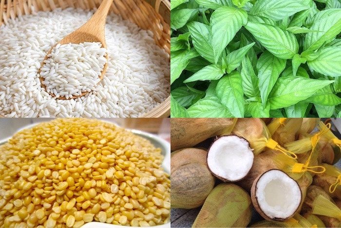 Các nguyên liệu tươi ngon để chuẩn bị nấu xôi lá cẩm bằng nồi cơm điện