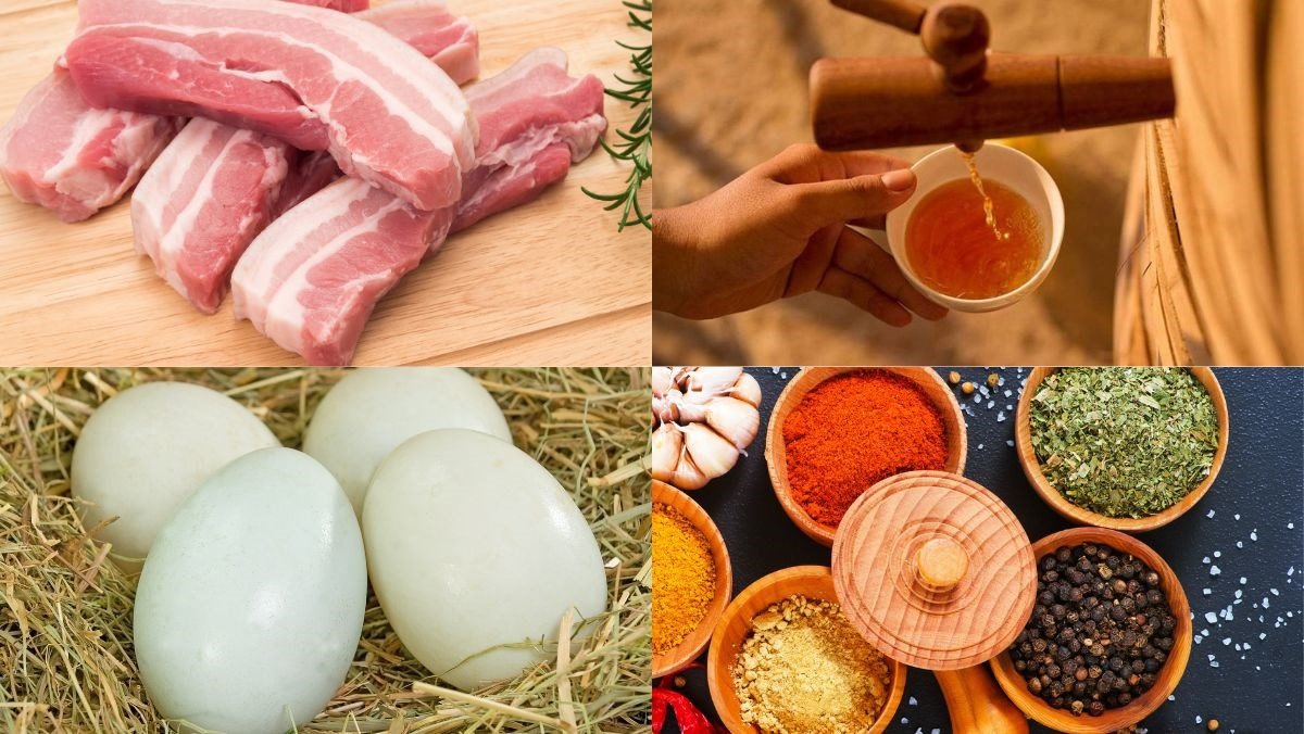 Các nguyên liệu tươi ngon để làm thịt kho tàu miền Bắc tại Nấu Chuẩn Ăn Ngon