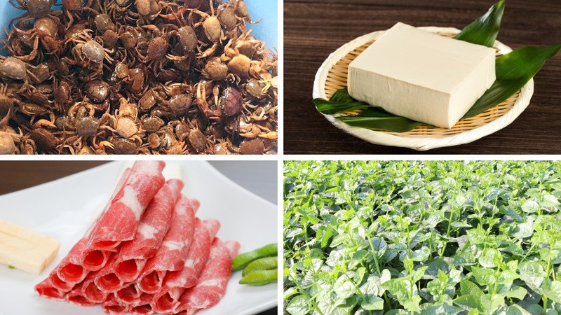 Các nguyên liệu tươi ngon để nấu lẩu cua đồng mồng tơi