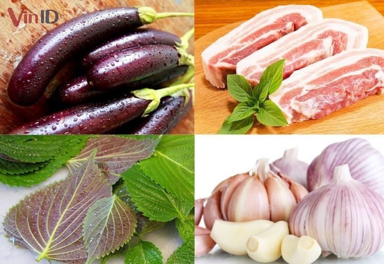 Các thành phần cần thiết để chế biến món cà tím xào thịt ba chỉ