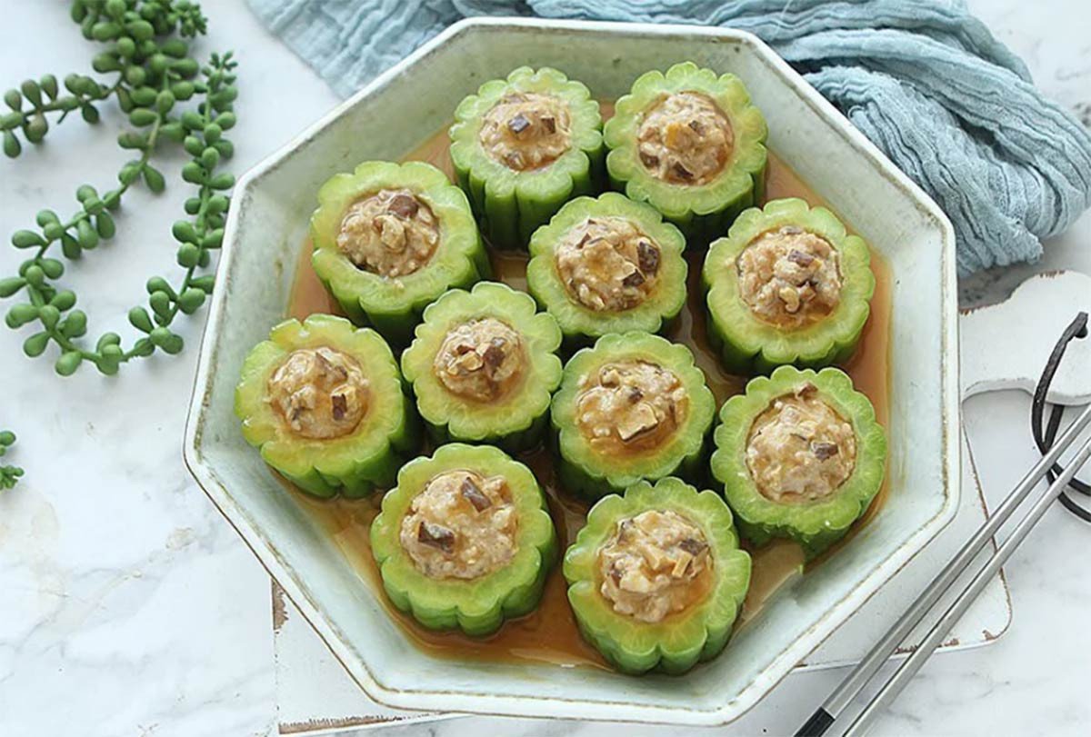 cách làm mướp đắng nhồi thịt hấp