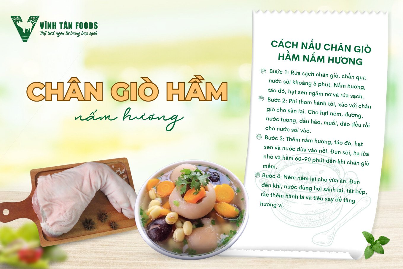 Chân giò hầm nấm hương và các nguyên liệu