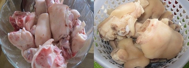 Chân giò heo đã được sơ chế sạch sẽ, sẵn sàng cho công đoạn cách nấu chân giò hầm thuốc bắc
