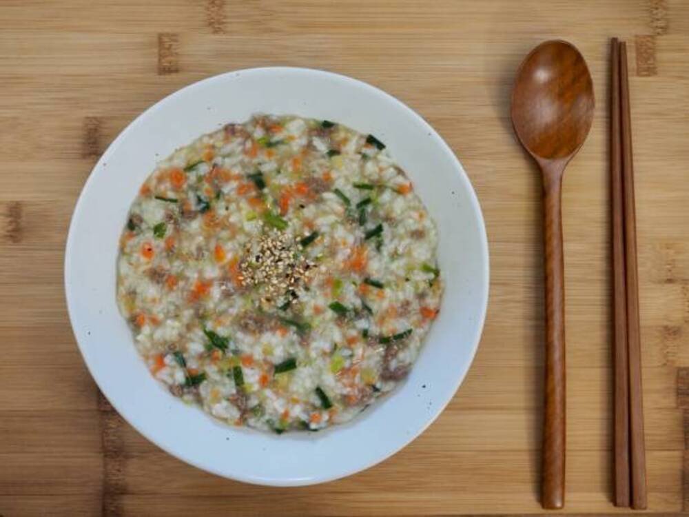 Cháo cá hồi cà rốt rau cải tươi ngon