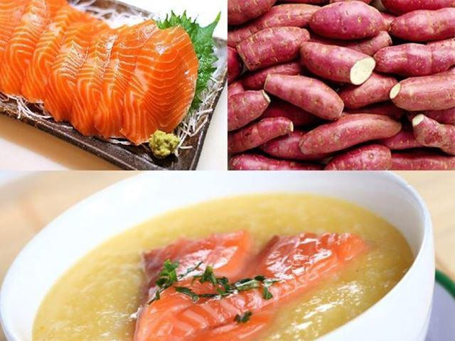 Cháo cá hồi khoai lang mềm ngọt