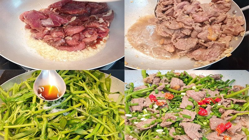 Chảo nóng chuẩn bị xào thịt trâu, bước quan trọng để xào thịt trâu mềm nhanh chóng