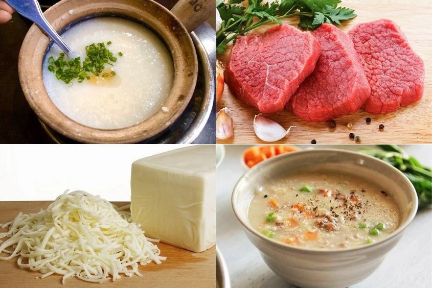 Cháo thịt bò phô mai tách muối cho bé