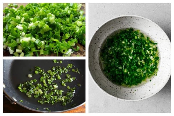 Chế biến mỡ hành nóng hổi cho món bắp xào hấp dẫn