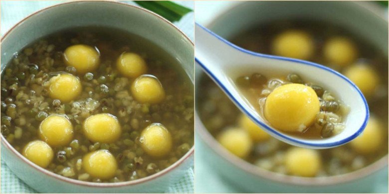 Chè đậu xanh còn vỏ và bí đỏ, minh họa món chè giàu dinh dưỡng với vỏ đậu