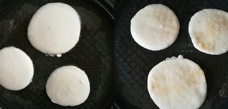Chiên bánh bột nếp trên chảo nóng