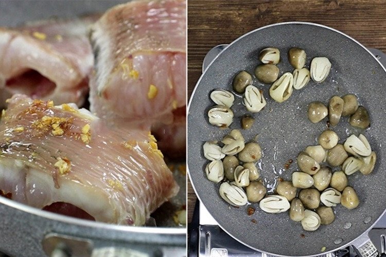 Chiên sơ cá lóc giúp cá săn chắc và giữ trọn vị ngọt khi nấu cháo