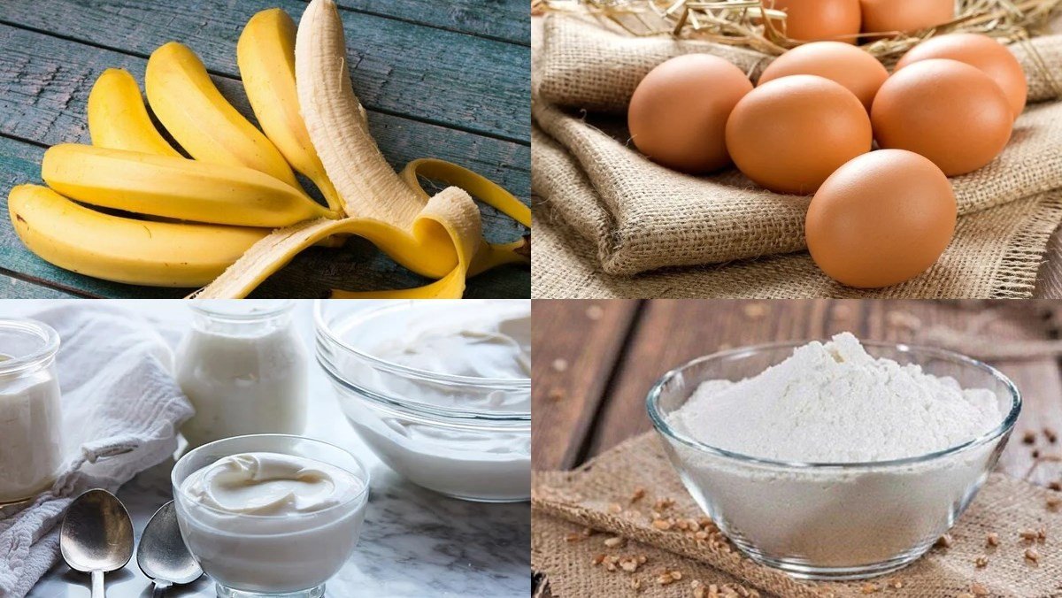 Chuẩn bị nguyên liệu cho cách làm bánh bông lan chuối sữa chua