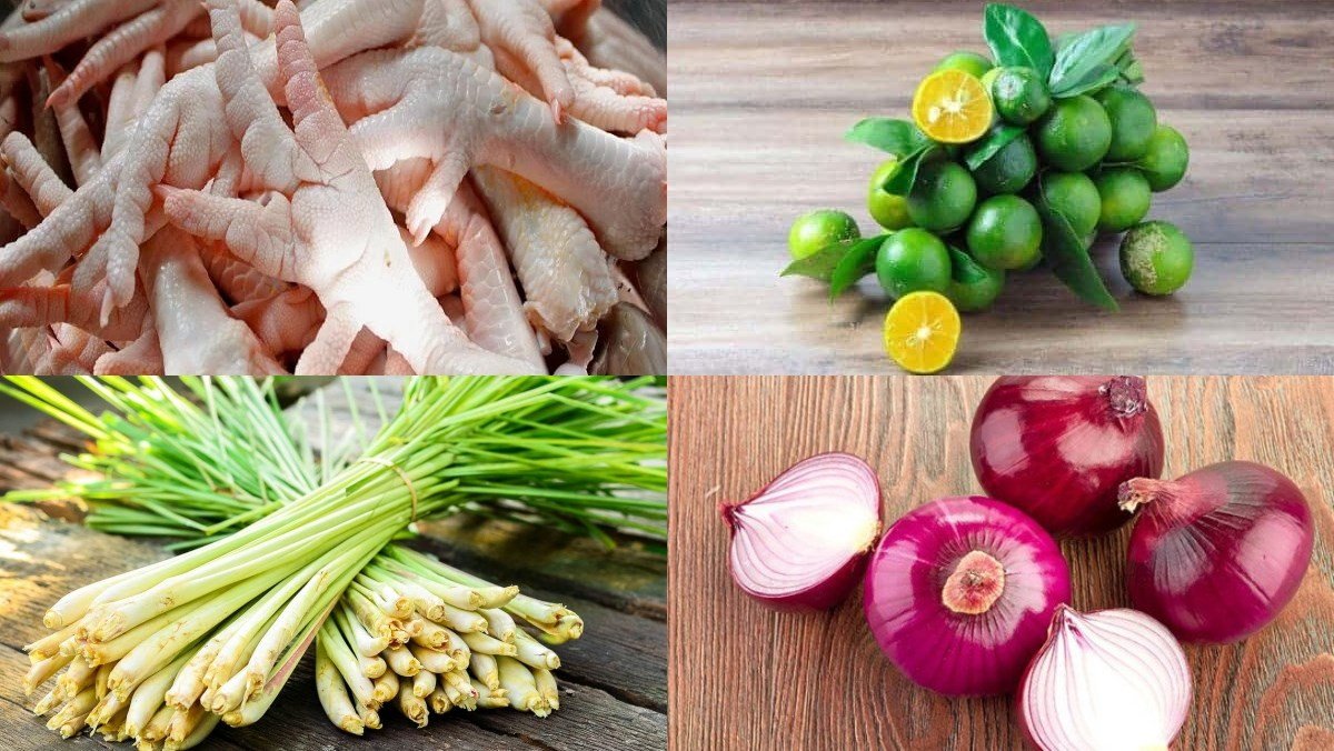 Chuẩn bị nguyên liệu cho chân gà sả tắc kiểu Thái
