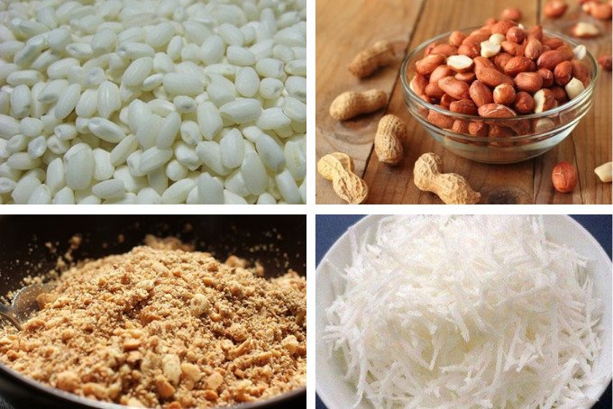 Chuẩn bị nguyên liệu làm xôi lạc hấp bằng xửng hấp nồi cơm điện