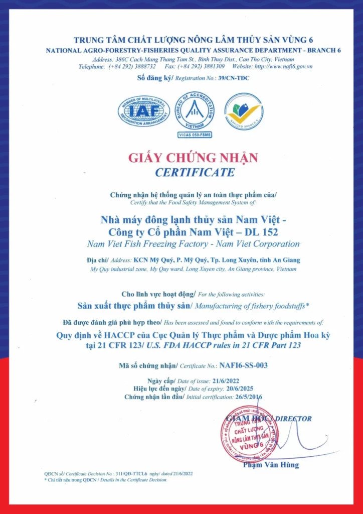 Chứng nhận an toàn thực phẩm cho các sản phẩm từ cá tra Việt Nam
