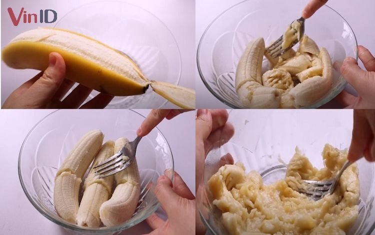 Chuối được nghiền nát, thành phần chính giảm calo trong bánh chuối yến mạch