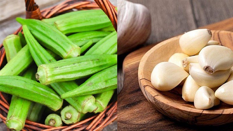 Đậu bắp tươi xanh và tép tỏi