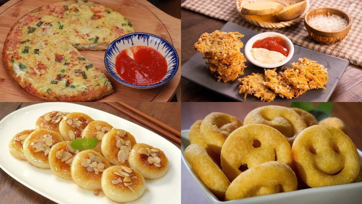Đĩa bánh khoai tây bột năng chiên vàng giòn thơm ngon hấp dẫn