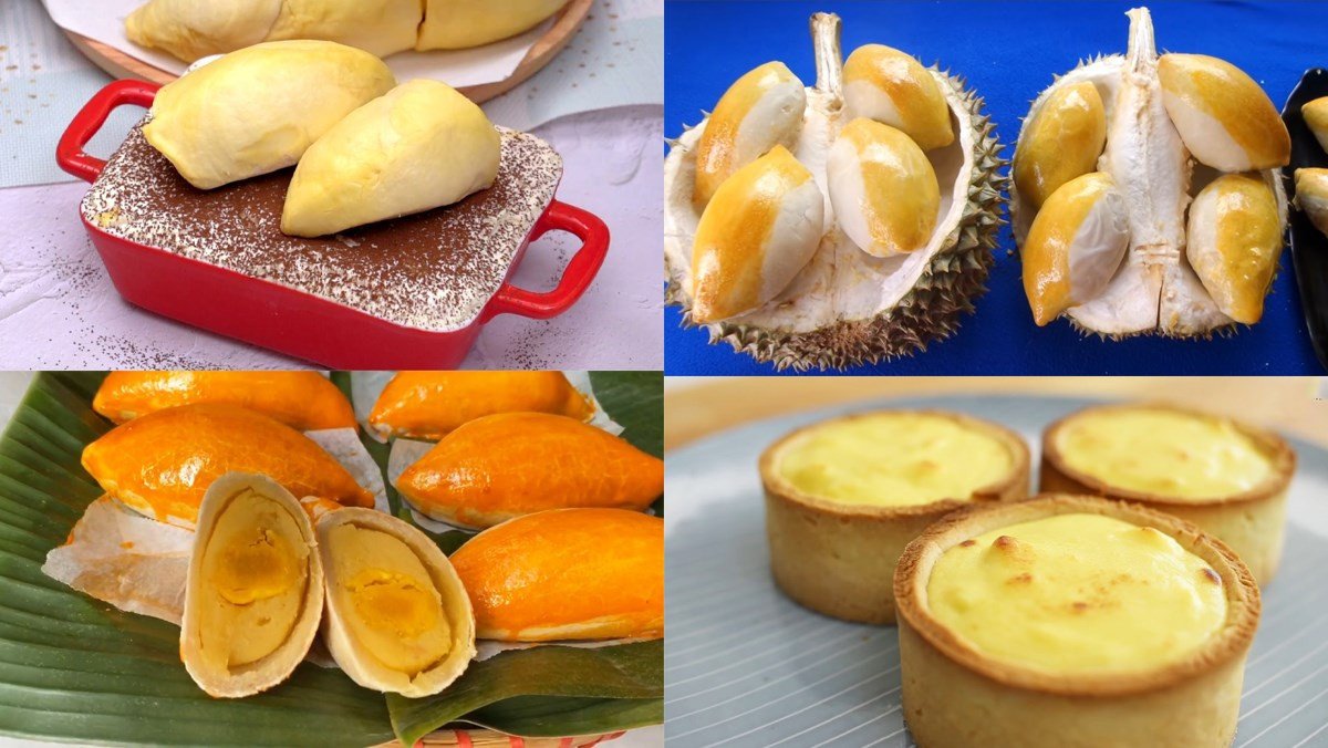 Đĩa bánh sầu riêng nhiều loại hấp dẫn, thể hiện sự đa dạng trong cách làm bánh sầu riêng