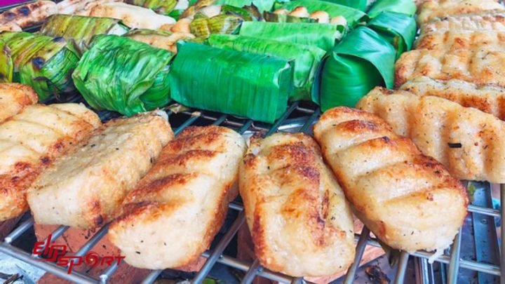 Dĩa chuối nếp nướng thơm ngon cùng nước cốt dừa sánh mịn