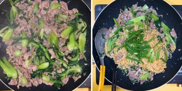 Đĩa mì xào thịt bò rau cải thơm ngon hấp dẫn đã hoàn thành