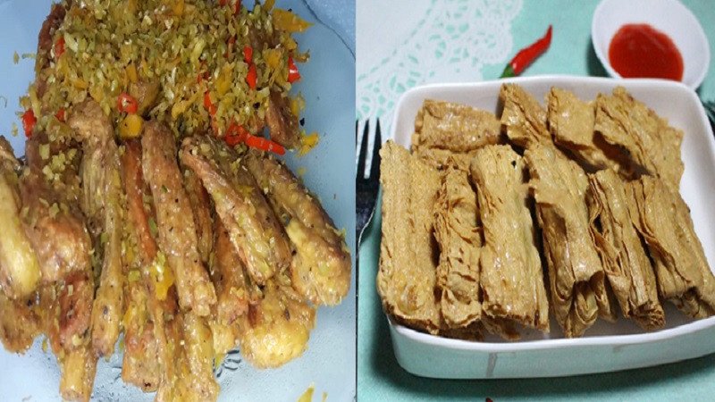 Đĩa tàu hủ ky chiên sả vàng giòn, thơm ngon