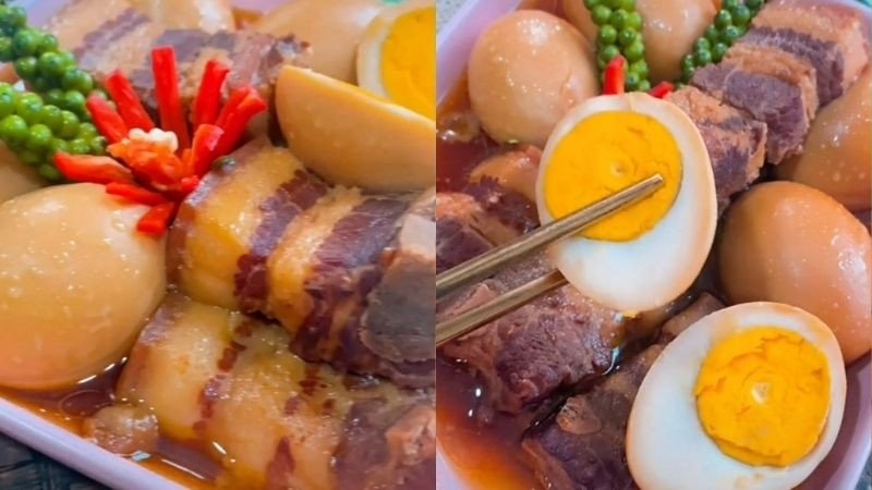 Dĩa thịt kho hột vịt vàng ươm, nước sốt sánh mịn
