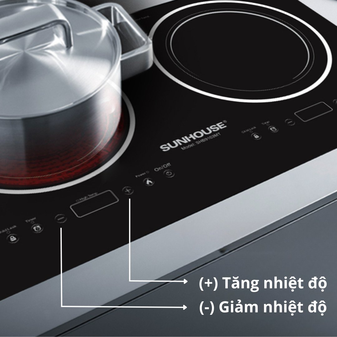 Điều chỉnh nút tăng hoặc giảm nhiệt độ khi nấu cơm
