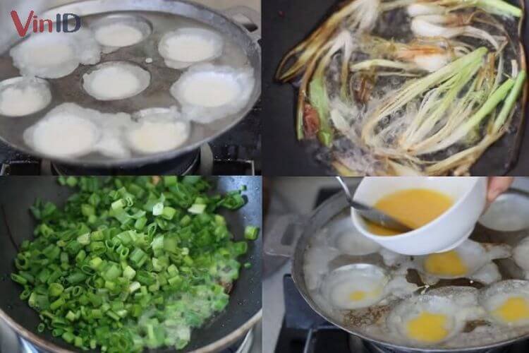 Đổ bánh căn từ bột gạo và làm mỡ hành thơm lừng