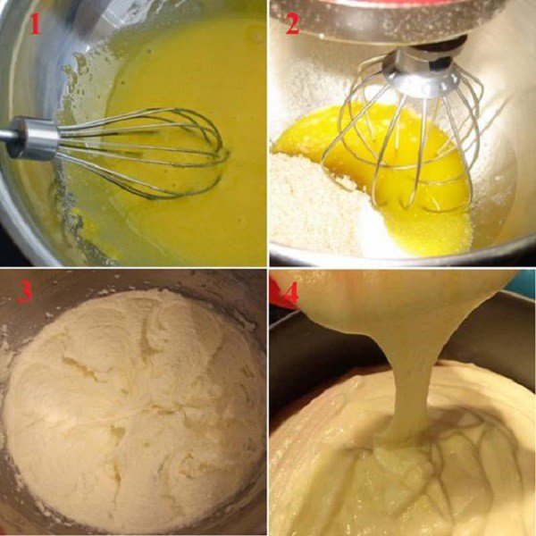 Đổ bột bánh vào khuôn nướng để làm bánh sinh nhật đơn giản