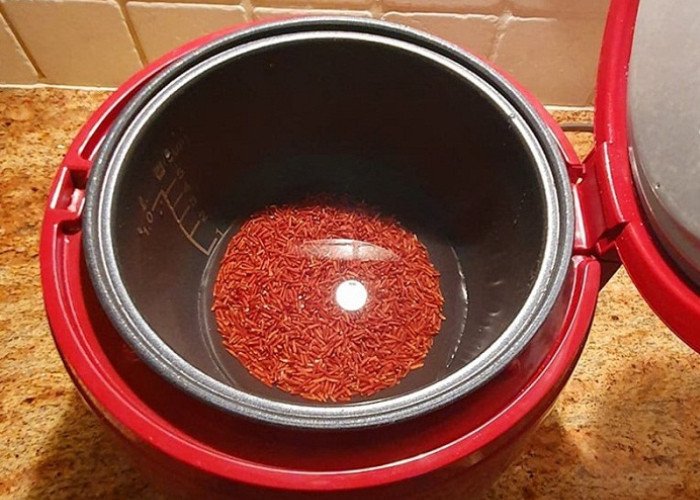 Đong lượng nước phù hợp và cho gạo lứt vào nồi cơm điện