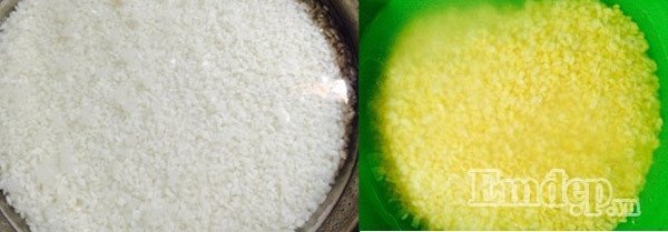 Gạo nếp và đậu xanh đã ngâm nở mềm