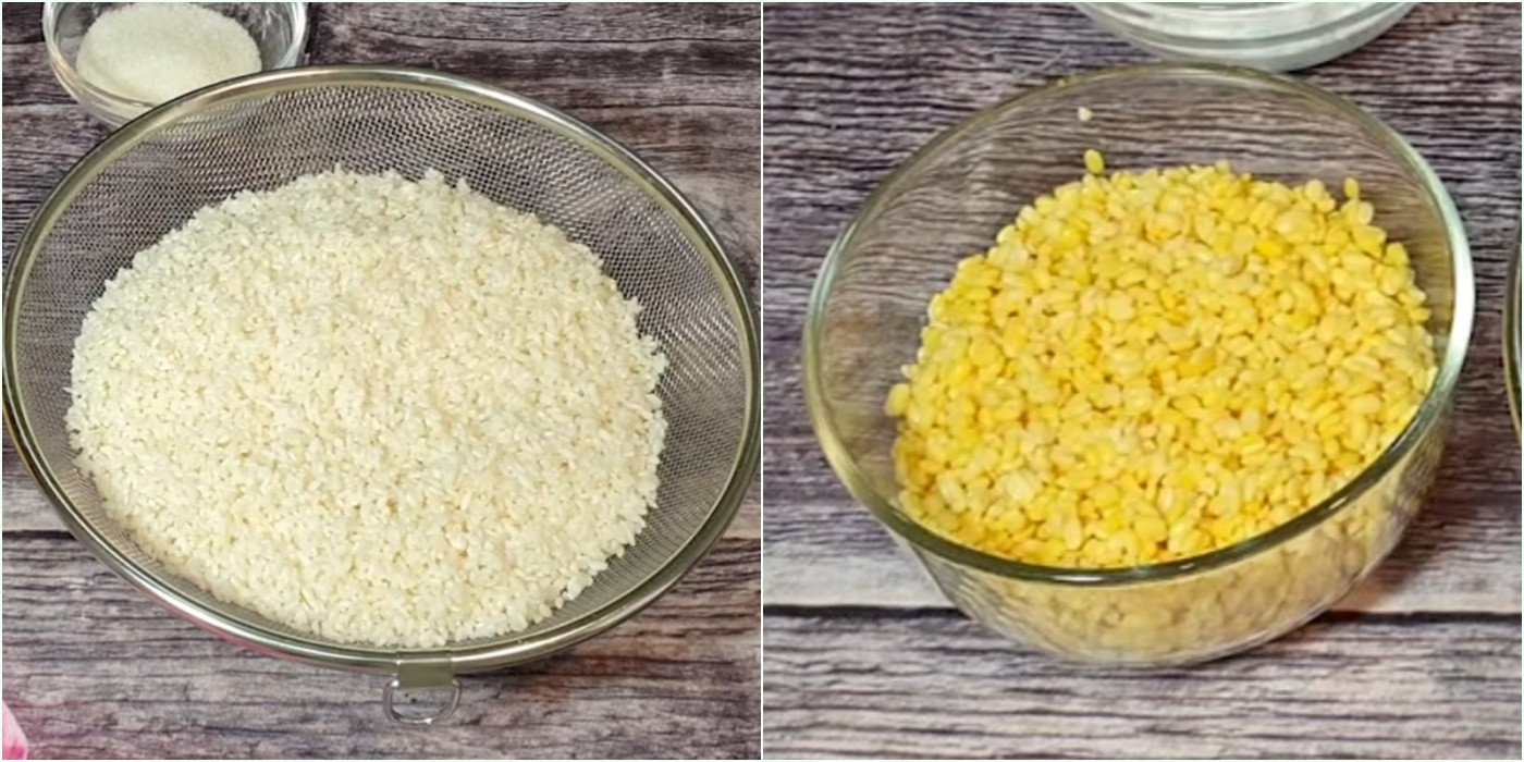 Gạo nếp và đậu xanh ngâm nở