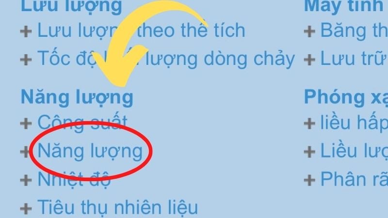 Giao diện trang Convert World để đổi đơn vị năng lượng