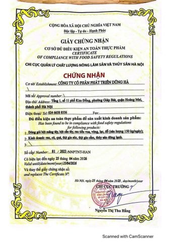 Giấy kiểm định vệ sinh an toàn thực phẩm