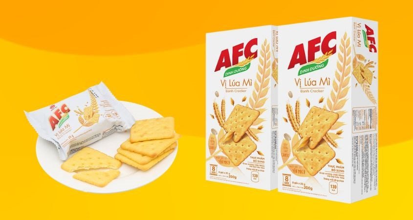 Gói bánh AFC vị lúa mì chứa ngũ cốc nguyên cám cung cấp năng lượng và tạo cảm giác no