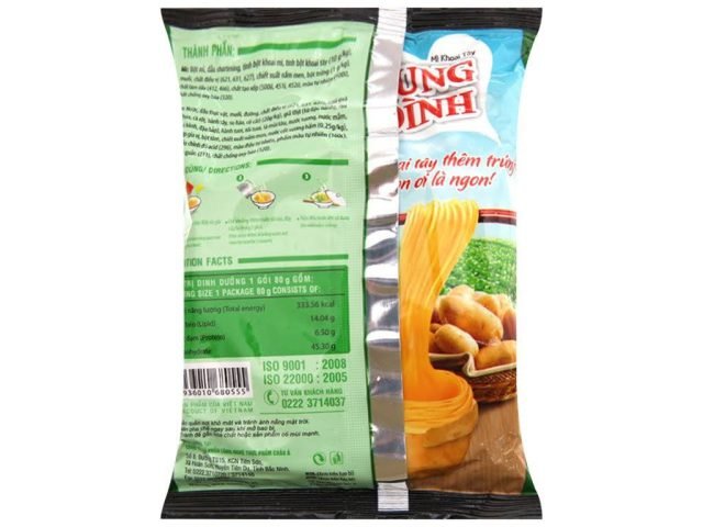Gói mì Cung Đình hương vị chua cay, thông tin calo mì cung đình