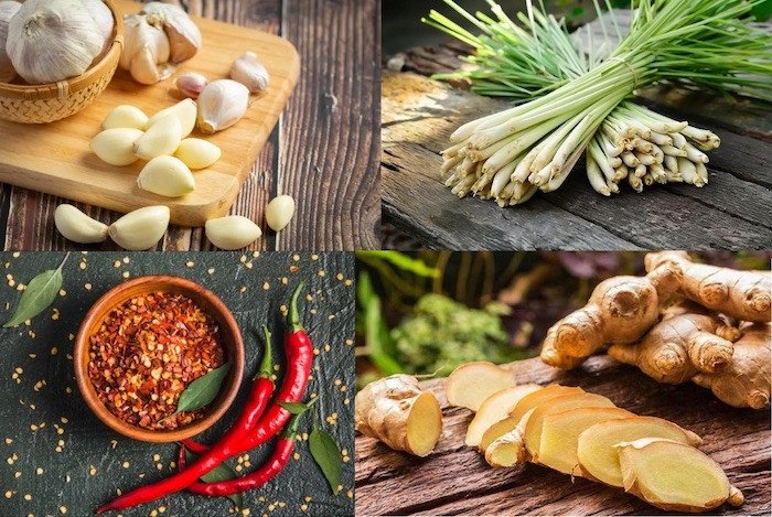Hành tỏi sả gừng đã sơ chế để ướp thịt nướng nồi chiên không dầu đậm đà