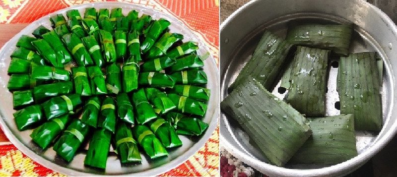Hấp bánh sắn gói lá chuối