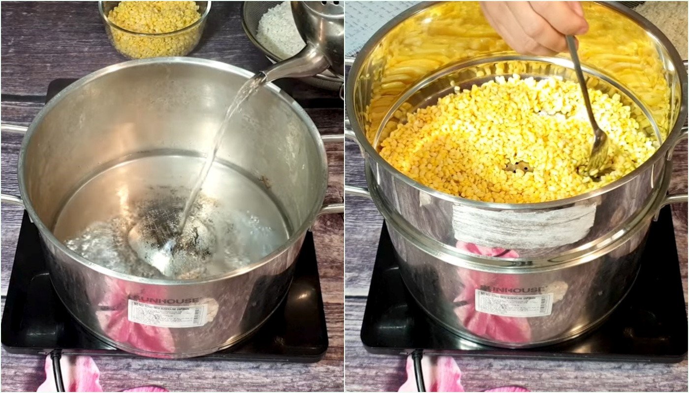 Hấp đậu xanh để nấu xôi chè